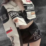 Bomber Woman Varsity jacket Vintage Long Sleeves Race Car Jacket Detachable Hem Coat 2022 Summer American Baseball