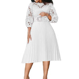 Round Neck Fashion Plus Size Lace Crochet Sexy Pleated