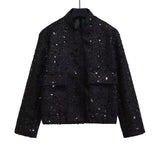 Fongt Women's Explosive Beads Decorated With Small Collar Jacket Jacket
