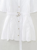 New Hollowed-Out Embroidery With Belt Mini Dress 8175960-Outfit