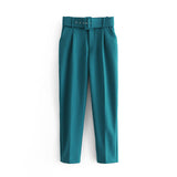 Fongt 2025 New 褶皱 Multi-Colored Harun Pants Casual Solid-Colored Small-Footed Women's Trousers Belt