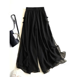 Chinese Style Retro Straight Wide-Leg Trousers Women's Summer Thin Waist Show Thin Loose Small Casual Pants-Outfit
