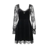 Dark 2023 Fall New Hip-Hop Lace Fashion Flared Long-Sleeved Dress-Outfit