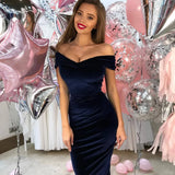 Fongt Hot Sales Explosion Temperament Commuting Women's Clothing One-Word Collar Shoulder Dress Dress