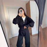 Fongt Autumn New Women's Solid Color Dress Short Top Repair Knitted Trousers Two Sets