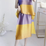 Fongt Wear Three Houses Folded 2025 Sleeveless Splicing Ribbon Loose Top High Waist Folded Skirt Rainbow