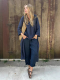Fongt Explosion. Women's Casual Cotton Set Long-Sleeved Round Collar Trousers Casual Set
