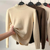 Casual Half Turtleneck Plush Velvet Lined Thicken Knitted Pullover Women Winter Warm Knitwear Jumper Soft Malhas