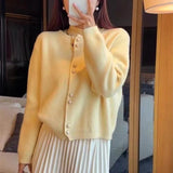 Spring New Round-Neck Long-Sleeved Knitted Cardigan Female Soft Waxy Comfortable Loose Lazy Coat Coat-Outfit