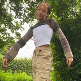 Dark Gothic Knitted Striped Vintage Women Shrug Tops Fairy Grunge Retro Aesthetic Crop Pullovers Cute Fashion 90