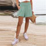 Fongt Women's Hot Selling Solid Color High-Waisted Elastic Shorts Tight Waist Wide Leg Slacks