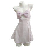 Fongt Girl Pure Love Bow Ice Silk Smooth Sling With Aja Skirt Home Dress Sexy Mesh Spliced Pajamas