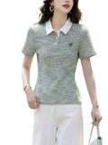 Fongt Collar Three-Dimensional Brooch Short-Sleeved Knit Shirt Women's Summer New Fashion Design Sense Positive Shoulder Thin Top Tide