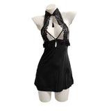 Fongt Cheongsam Pendant Neck Pyjab Sexy Hollow Cheongsam High-End Pure Lusty Homewear Suit