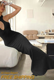 Stripe Knitted Women Sleeveless Hollow Out Maxi Dress Slit Bodycon Sexy Party Club Elegant Evening Y2K Prom