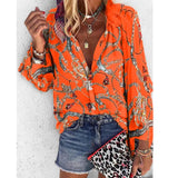 New Design Plus Size Women Blouse V-neck Long Sleeve Chains Print Loose casual Shirts Womens Tops And