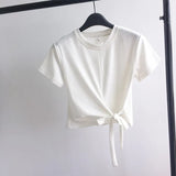 Fongt Solid Color T-Shirt Female 2024 Summer Wear Korean Version Of The Strap Careful Machine Exposed Umbilical Students Short Sleeve Shirt Repair