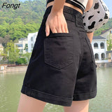 Women Wide Leg Shorts Denim Button-fly High Waist Harajuku BF Loose Korean Style Students Leisure Streetwear Summer Hot