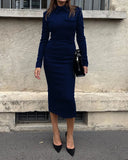 Fongt New Collar Long Sleeves-Body-Groomed-Up Dress