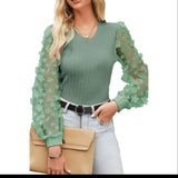 Fongt Women's Wear Mesh Small Flower And Snow-Flake Shirt Women 2025 Spring And Summer Round Collar Thin-Sleeved Top