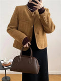 Autumn Winter Small Fragrant Tweed Jacket Coat Women Vintage Woolen Short Coats Streetwear Elegant Casual Slim Outwear
