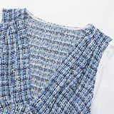 Women Fashion Contrast Tweed Cropped Blouses Vintage Long Sleeve Side Zipper Female Shirts Blusas Chic