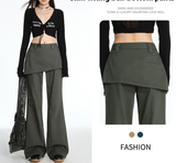 Solid Color Fake Two-piece Casual Flare Pants-Outfit