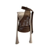 Fongt Hottie Side Hanging Neck Scarf Print Knitted Top Design Embody T-Shirt 2786