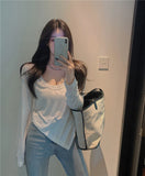 Fongt Female Slim Sexy Low Collar White Foreign Style Long Sleeves With Bottom Shirt 2024 Autumn New Slim