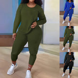 Independent Station Large Size Women's Long-Sleeved Trousers Two-Piece Suit In Solid Color-Outfit