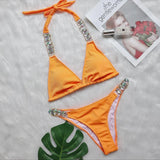 Fongt Bikini Ribbon Luxury Diamond Swimwear Sexy Metal Chain Accessories