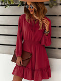 Summer Dress For Women 2022 Sexy V-Neck Solid Dress Ruffle Long Sleeve A Line Elegant Mini Dress Casual Female