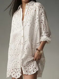 Fongt #2025 Spring/Summer Leisure Daily Solid Color Hollow Buckle Collar Shirt