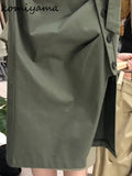 High Waist Split Hem Skirt Irregular Buttons Faldas Mujer Belt Tunic Skirts Womens 2024 Spring Vintage Jupe Femme-Outfit