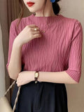 Spring Summer Korean Fashion Solid Sweater Women Short Sleeve Tops Pull Femme Casual Slim Female Pullover Knitted Clothes-Outfit