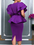 Fongt Women's Fashion Elegant Lotus Leaf Side Dress Women's Dress African Dress