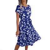 Wind Shooting Spring And Summer Leisure Leaves Short Sleeves Big Swing 100 Folded Dress Women's