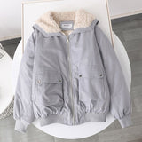 And Winter Plus Velvet Liner Candy-colored Tooling Women's Loose Coat Collar Wool Collar Imitation Lamb Student