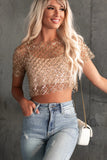 Fongt Summer New Sexy Mesh Nail Beads Short-Sleeved Top Hot 6031