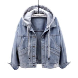 Fongt New Women's Denim Coat Loose Long Sleeve Bf Hooded Jacket 1215-1-Outfit