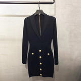QUALITY Newest 2023 Fall Winter Designer Dress Women's Long Sleeve Notched Collar Knit