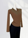 Fongt Quality Combed Cotton Cross V-Neck Long Sleeve Bottom Shirt Female Spring Elegant Wind Slim Inside A T-Shirt-Outfit