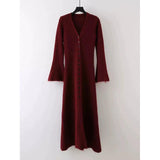 Fongt Ins Design Long Sleeve V-Neck Knitted Dress Woman