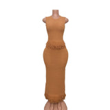 Fongt New Hollow Knitted Jassin Set Sleeveless High-Collar Top + Two-Piece Kit