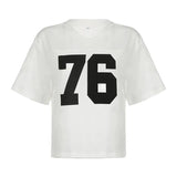 Trend Digital Printing Loose Leisure Small V-Collar Short-Sleeved T-Shirt 2024 New Summer Girls-Outfit