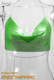 Metal Metallic Crop Top Women Beach Halter Corset Tops Glitter Backless Party Club Tank Top Clothes Top Camisole