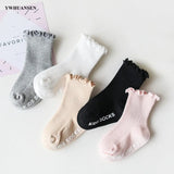 0 to 4 Yrs Ruffle Edge Non-Skid Cotton Socks with Grip For Kids Toddlers Baby Girl Boneless Socks Four Seasons