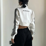 Side Stripe Zip Up Cropped Jacket-Outfit