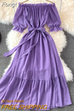 Dress Women Sexy Off The Shoulder Slash Beach Chiffon Dresses Ladies Elegant A Line Bandage Party Dress Long