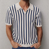 Fongt Men's High Quality Summer Collar Temperament Striped POLO Shirt Men's Short-Sleeved Top